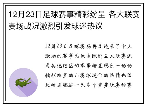 12月23日足球赛事精彩纷呈 各大联赛赛场战况激烈引发球迷热议